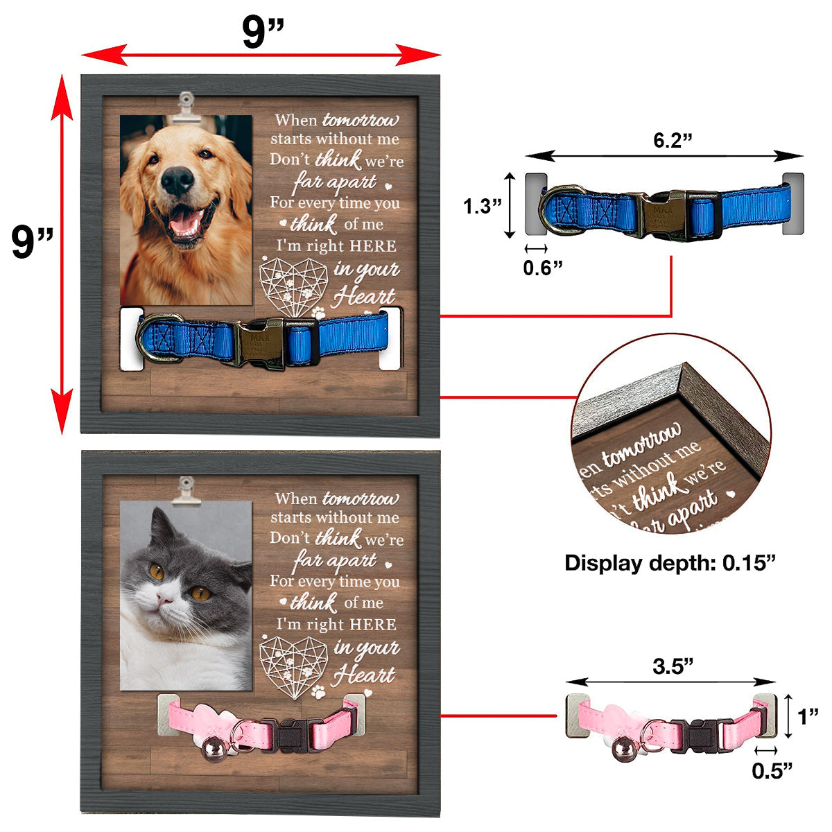 For Every Time You Think Of Me, I'm Right Here In Your Heart - Memorial Pet Loss Sign, Collar Picture Frame - Sympathy Gift, Gift For Pet Owners, Pet Lovers