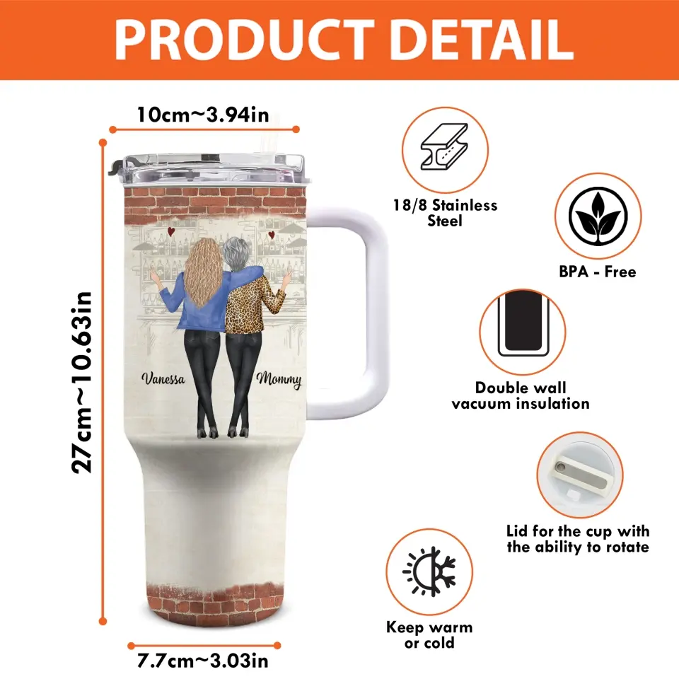 Like Mother Like Daughter - Family Personalized Custom 40 Oz Stainless Steel Tumbler With Handle - Gift For Mom, Daughter