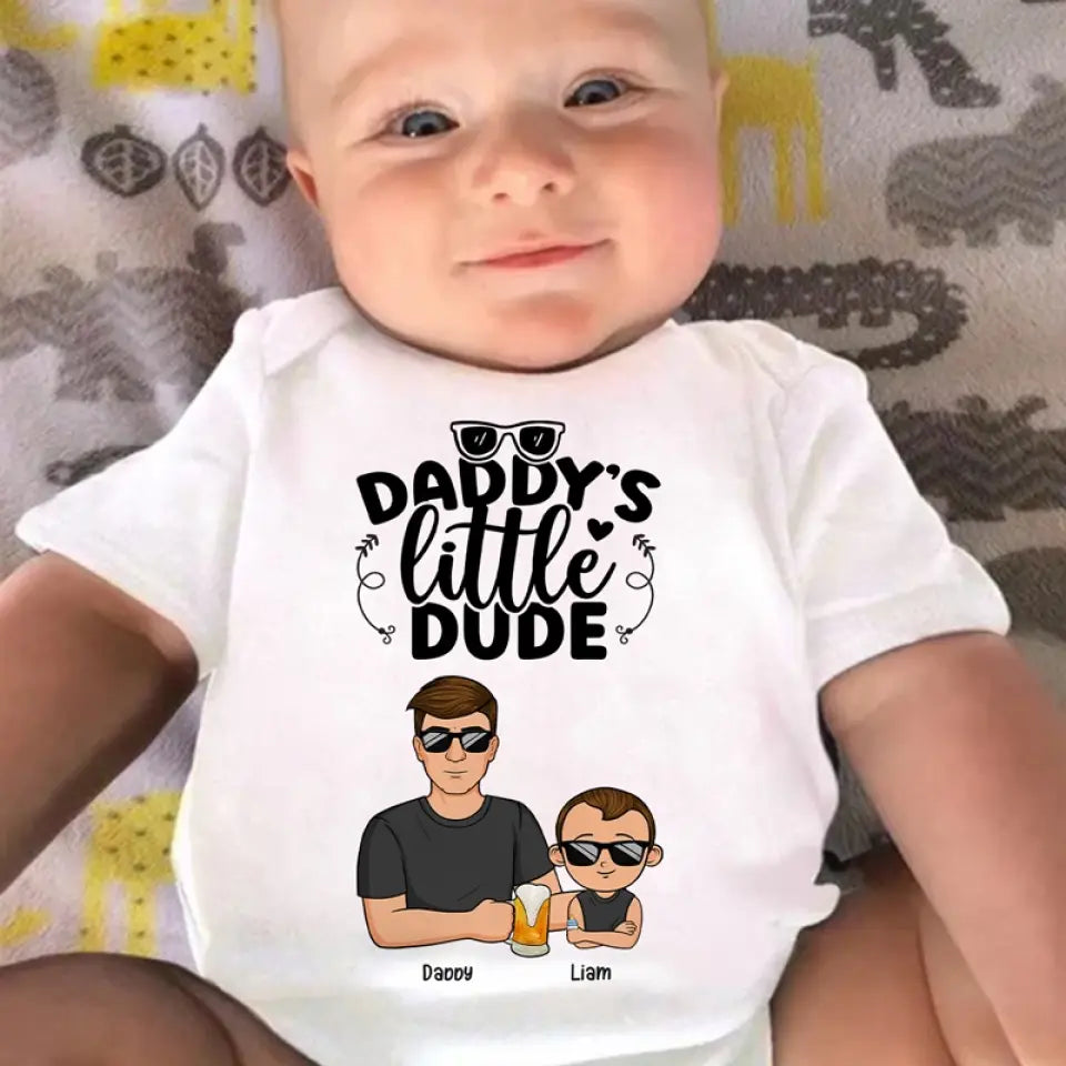 Daddy's Little Dude - Family Personalized Custom Baby Onesie - Baby Shower Gift, Gift For First Dad copy