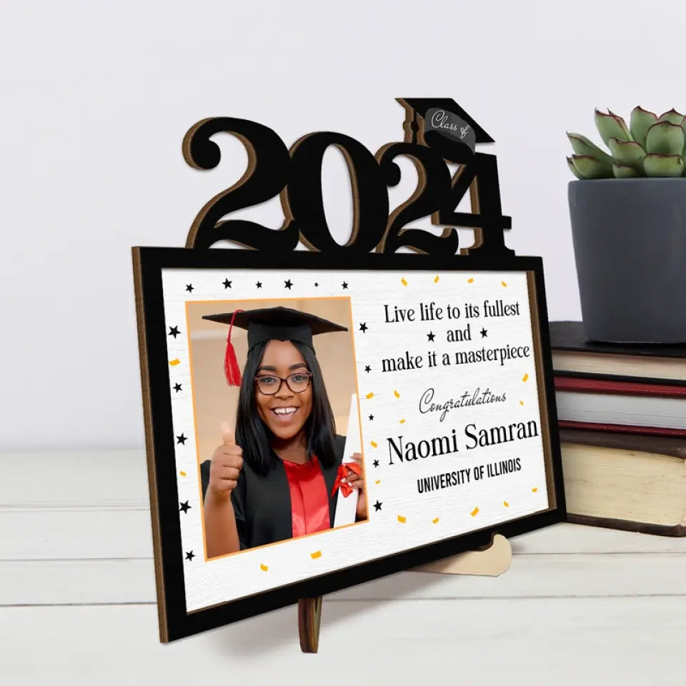 Custom Photo Live Life To Its Fullest - Family Personalized Custom 2-Layered Wooden Plaque With Stand - Graduation Gift For Siblings, Brothers, Sisters