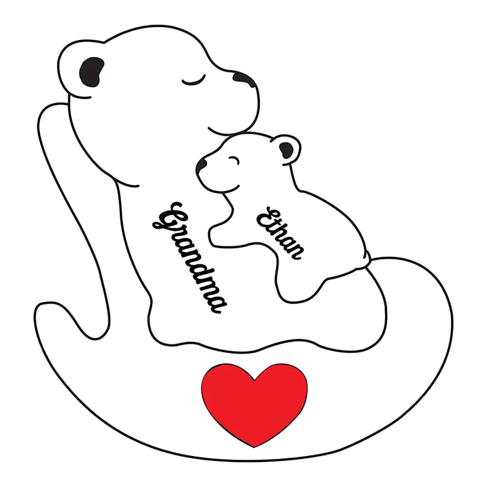 A Grandma Is A Safe Haven - Family Personalized Custom Bear Shaped Wooden Art Puzzle - Wooden Pet Carvings, Wood Sculpture Table Ornaments, Carved Wood Decor - Gift For Mom, Grandma