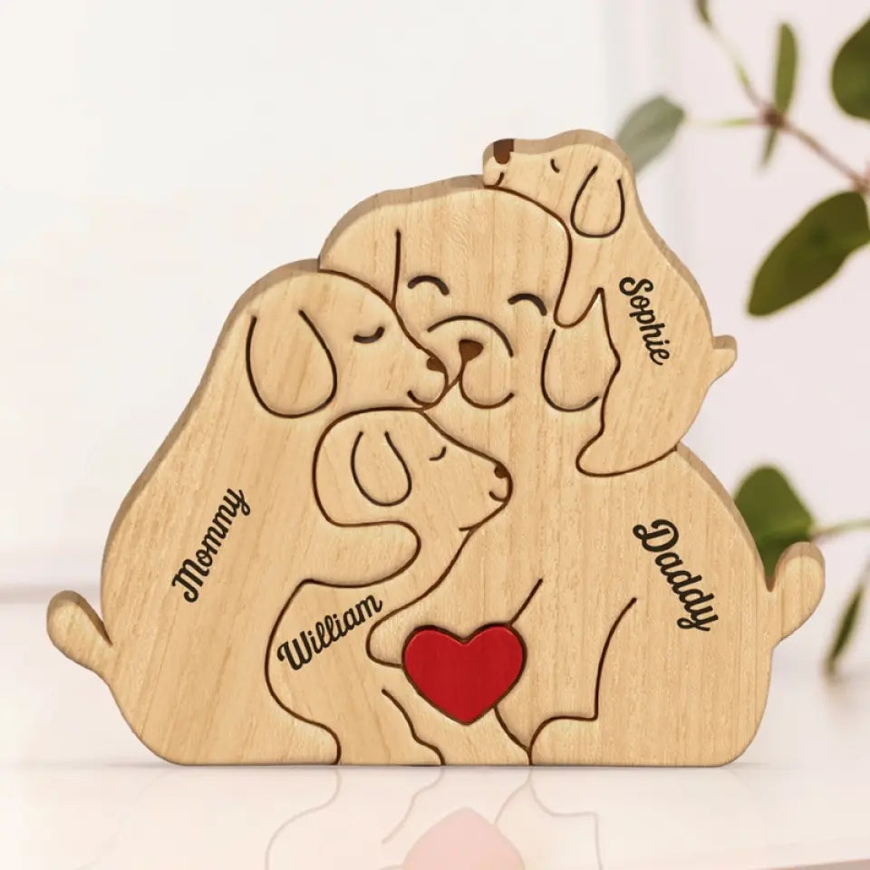 The Love Of A Family Is A Life's Greatest Blessing - Family Personalized Custom Puppy Shaped Wooden Art Puzzle - Wooden Pet Carvings, Wood Sculpture Table Ornaments, Carved Wood Decor - Gift For Family Members