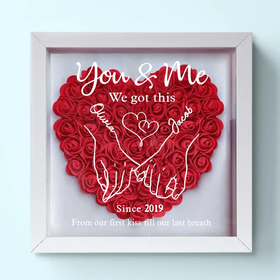Never Above You, Never Below You. Always Beside You - Couple Personalized Custom Flower Shadow Box - Gift For Husband Wife, Anniversary