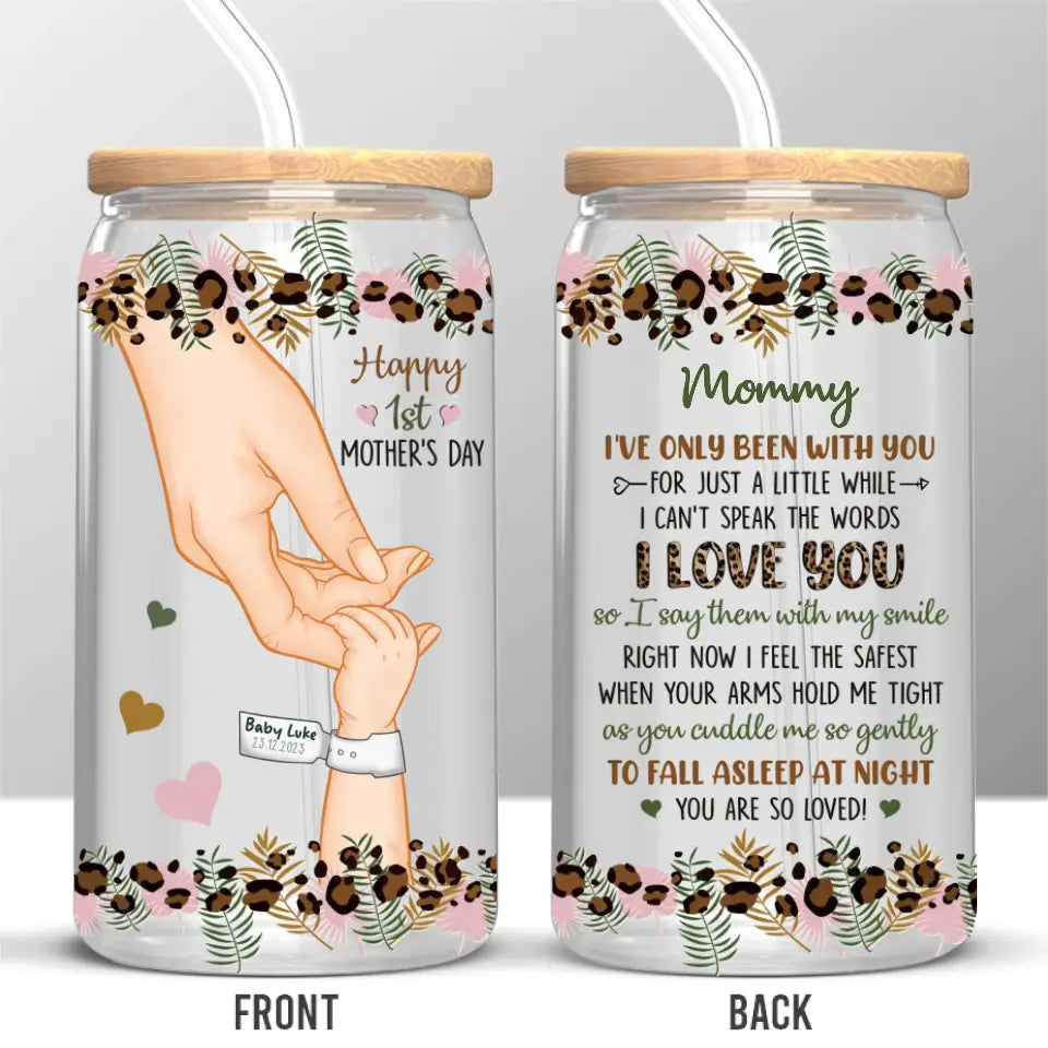 You Cuddle Me So Gently - Family Personalized Custom Glass Cup, Iced Coffee Cup - Mother's Day, Baby Shower Gift, Gift For First Mom