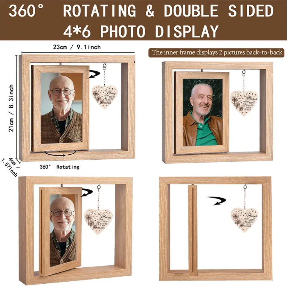 We Miss You And Love You Always - Memorial Personalized Custom Rotating Wooden Picture Frame - Sympathy Gift For Family Members