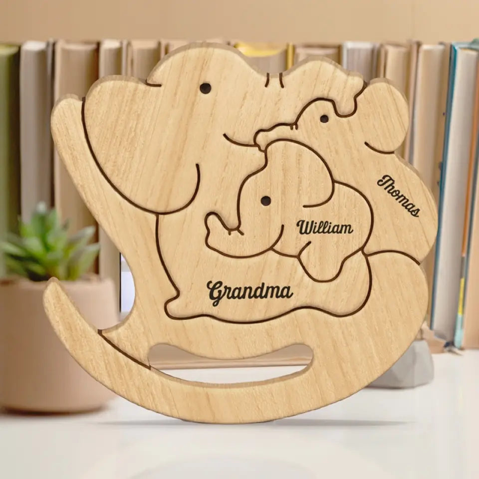 Your Hug Means More Than A Thousand Words - Family Personalized Custom Elephant Shaped Wooden Art Puzzle - Wooden Pet Carvings, Wood Sculpture Table Ornaments, Carved Wood Decor - Gift For Family Members