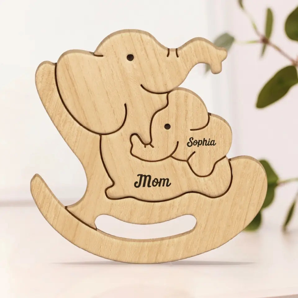 Your Hug Means More Than A Thousand Words - Family Personalized Custom Elephant Shaped Wooden Art Puzzle - Wooden Pet Carvings, Wood Sculpture Table Ornaments, Carved Wood Decor - Gift For Family Members