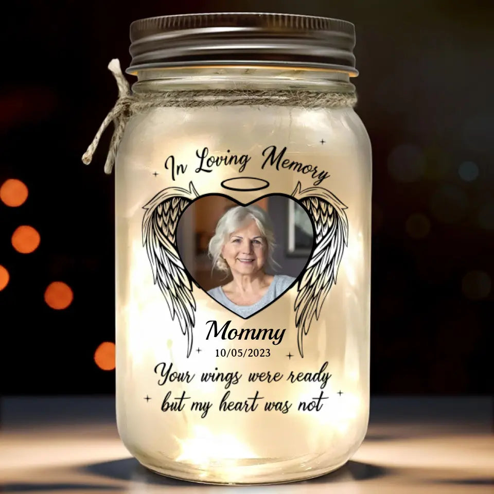 Custom Photo Forever In Our Hearts - Memorial Personalized Custom Mason Jar Light - Sympathy Gift For Family Members
