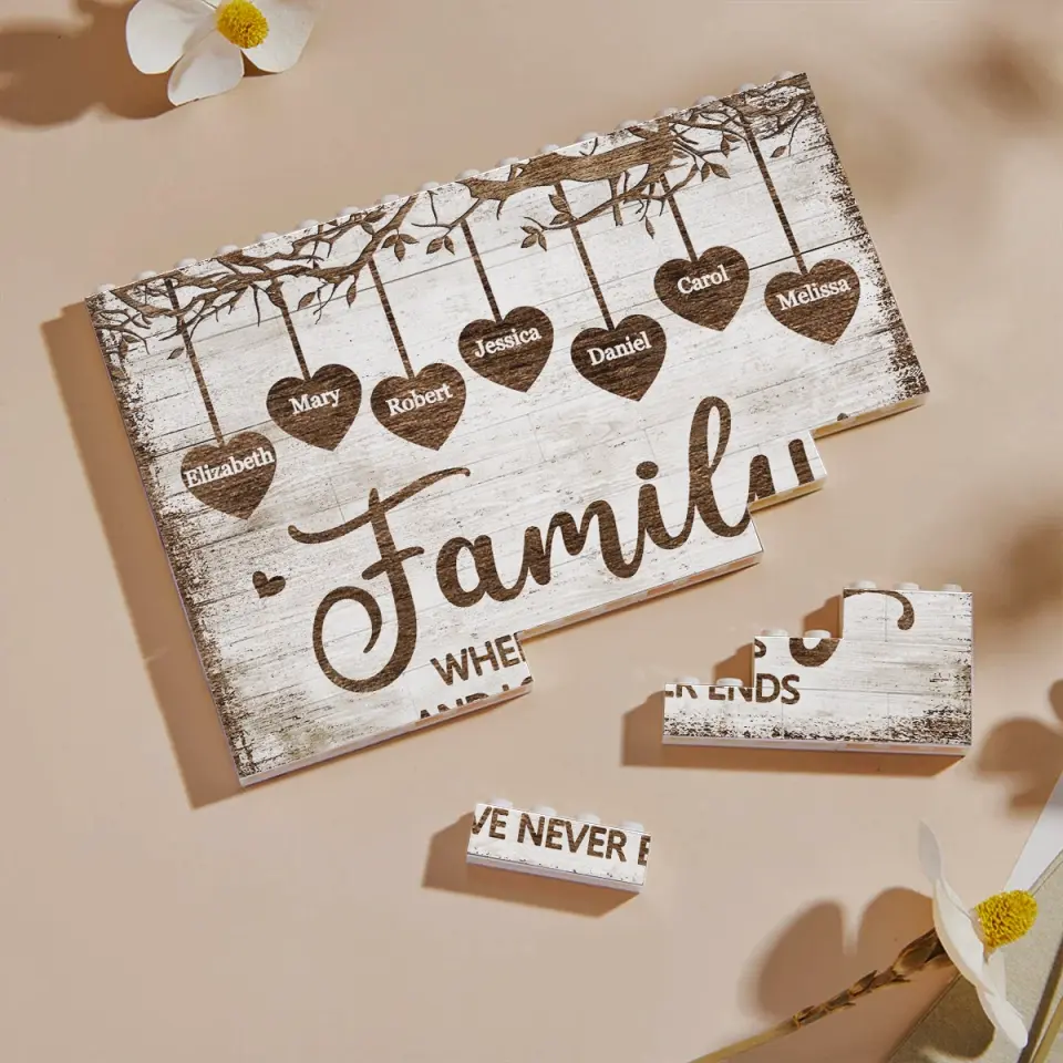 Family Is Where Love Never Ends - Family Personalized Custom Horizontal Rectangle Shaped Building Brick Blocks - Gift For Family Members