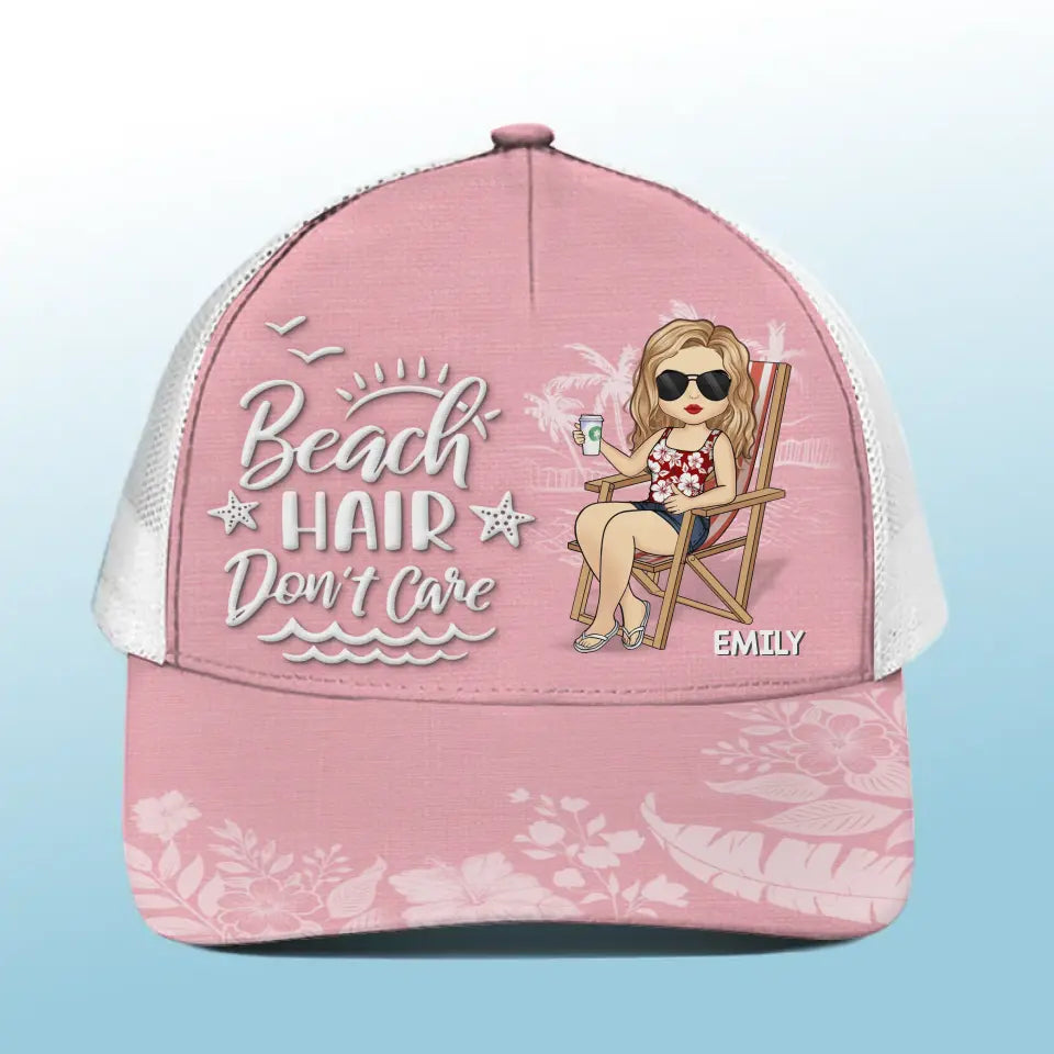 Beach Hair Don't Care - Bestie Personalized Custom Mesh-back Baseball Cap, Baseball Trucker Cap - Summer Vacation Gift For Best Friends, BFF, Sisters