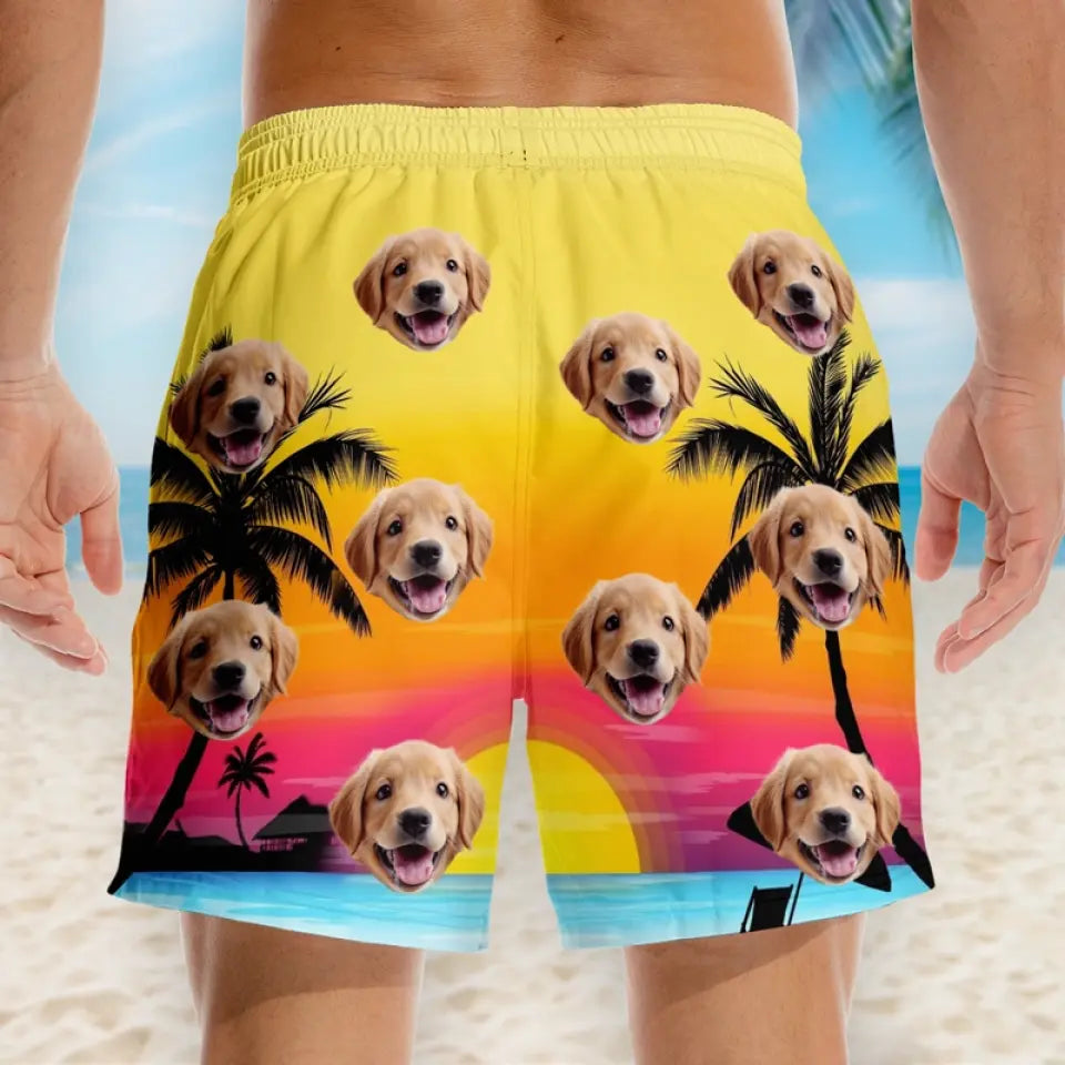 Custom Photo Vacation Calories Don’t Count - Dog & Cat Personalized Custom Tropical Hawaiian Aloha Men Beach Shorts - Summer Vacation Gift, Birthday Party Gift For Pet Owners, Pet Lovers