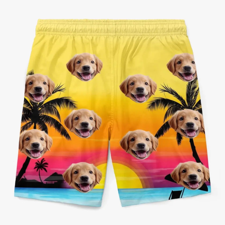 Custom Photo Vacation Calories Don’t Count - Dog & Cat Personalized Custom Tropical Hawaiian Aloha Men Beach Shorts - Summer Vacation Gift, Birthday Party Gift For Pet Owners, Pet Lovers