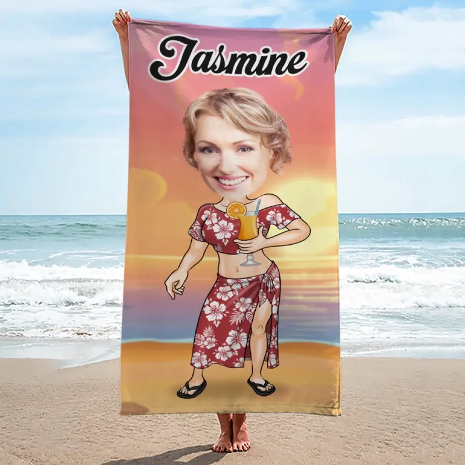 Custom Photo Wild, Barefoot, And Free - Family Personalized Custom Beach Towel - Summer Vacation Gift, Birthday Pool Party Gift For Husband Wife, Family Members