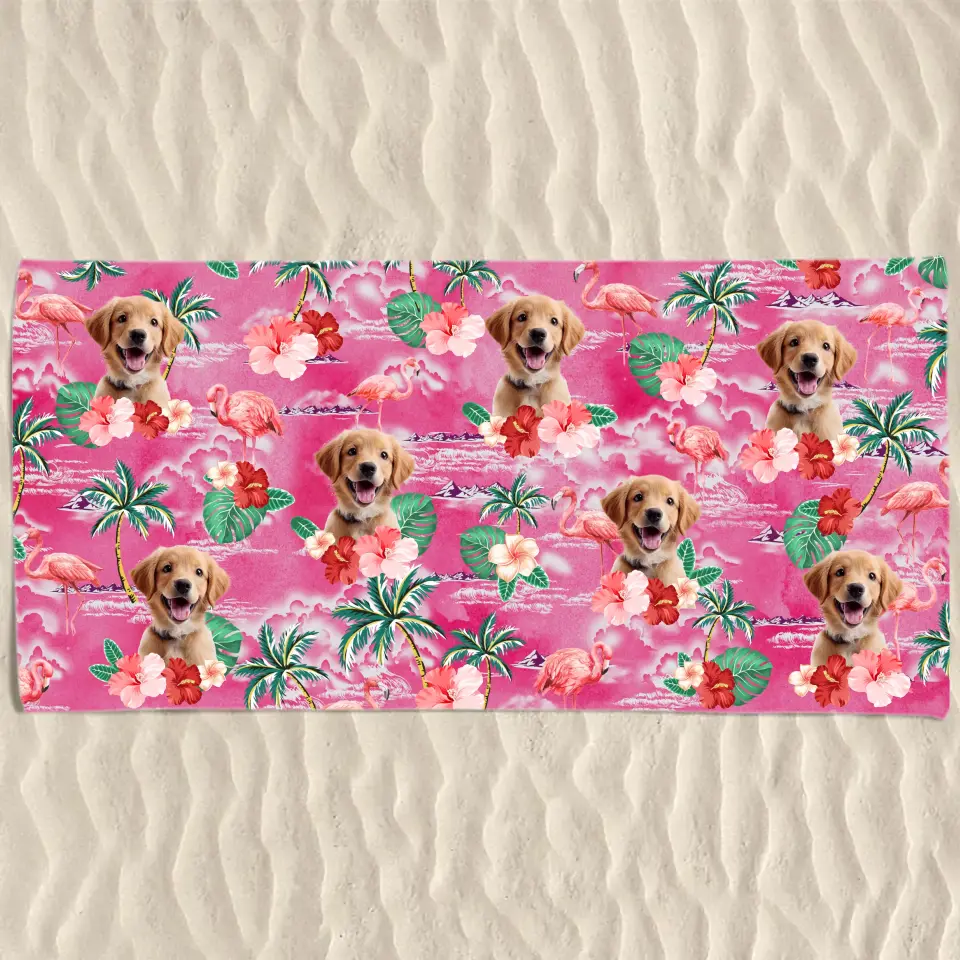 Custom Photo Holiday Mode Accelarated - Dog 
& Cat Personalized Custom Beach Towel - Summer Vacation Gift, Birthday Pool Party Gift For Pet Owners, Pet Lovers