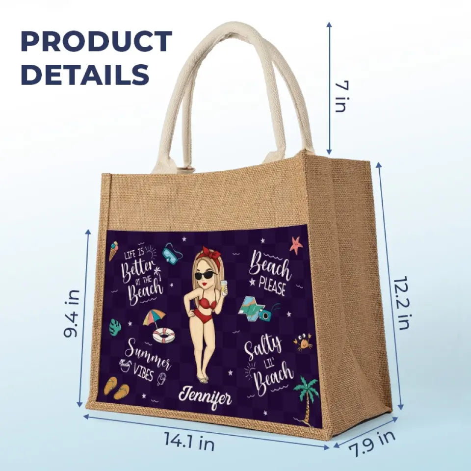 Beach Please - Bestie Personalized Custom Tote Gift Bags, Jute Tote Bags, Beach Bags - Gift For Best Friends, BFF, Sisters