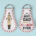 Best Dad Coach Ever - Family Personalized Custom Leather Keychain - Gift For Family Members