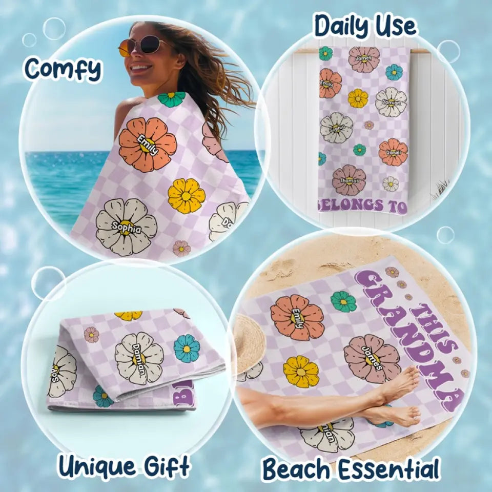 Ocean Air, Salty Hair - Family Personalized Custom Beach Towel - Summer Vacation Gift, Birthday Pool Party Gift For Grandma