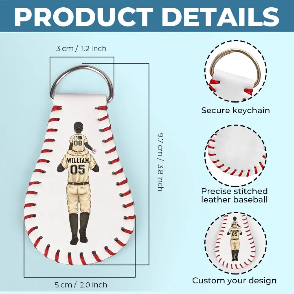 God Hit A Home Run When He Made You My Dad - Family Personalized Custom Leather Keychain - Gift For Family Members