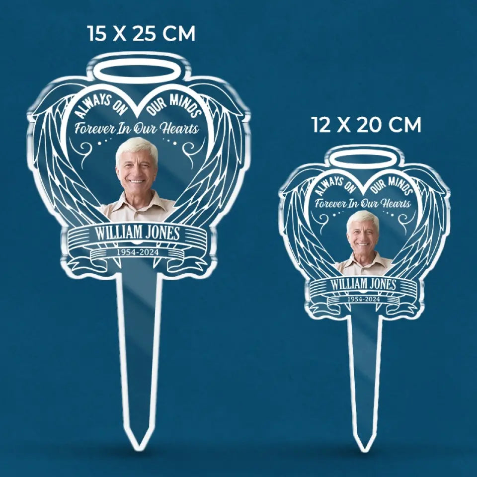 Custom Photo Remembered With Love - Memorial Personalized Custom Stain Glass Style Acrylic Garden Stake - Sympathy Gift For Family Members