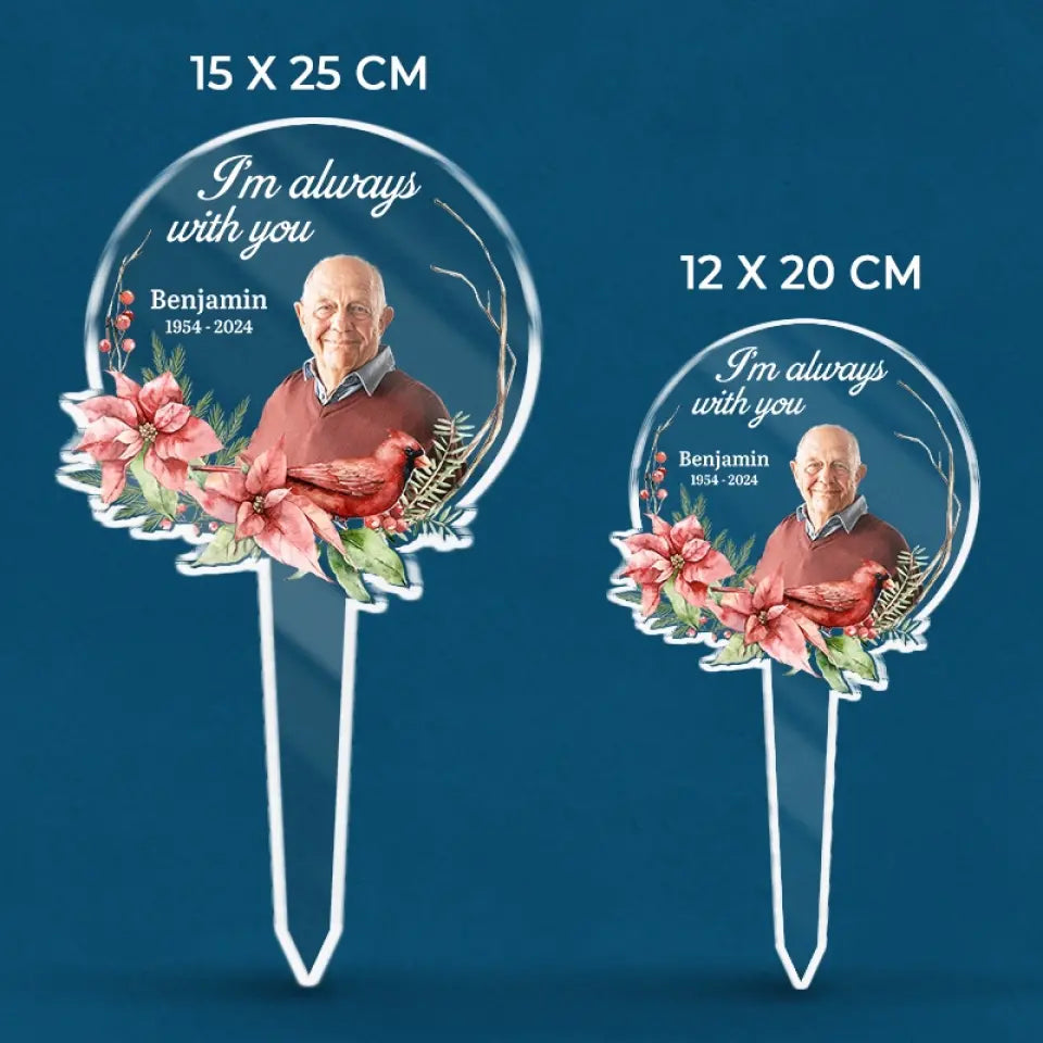 Custom Photo Always In Our Thoughts - Memorial Personalized Custom Stain Glass Style Acrylic Garden Stake - Sympathy Gift For Family Members
