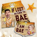 Custom Photo If Lost Return To Bae - Funny Personalized Custom Tropical Hawaiian Aloha Couple Beach Shorts - Summer Vacation Gift, Birthday Party Gift For Husband Wife