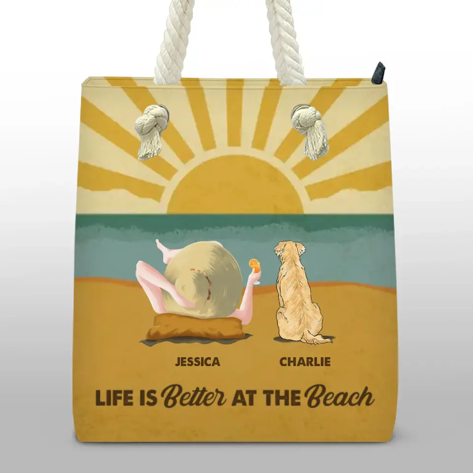 Life Is Better At The Beach - Dog Personalized Custom Beach Bag - Summer Vacation Gift For Pet Owners, Pet Lovers