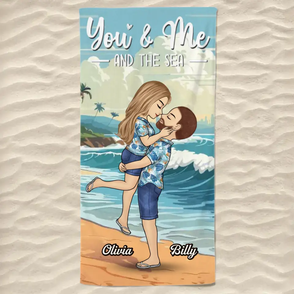 You And Me And The Sea - Couple Personalized Custom Beach Towel - Summer Vacation Gift For Husband Wife, Anniversary