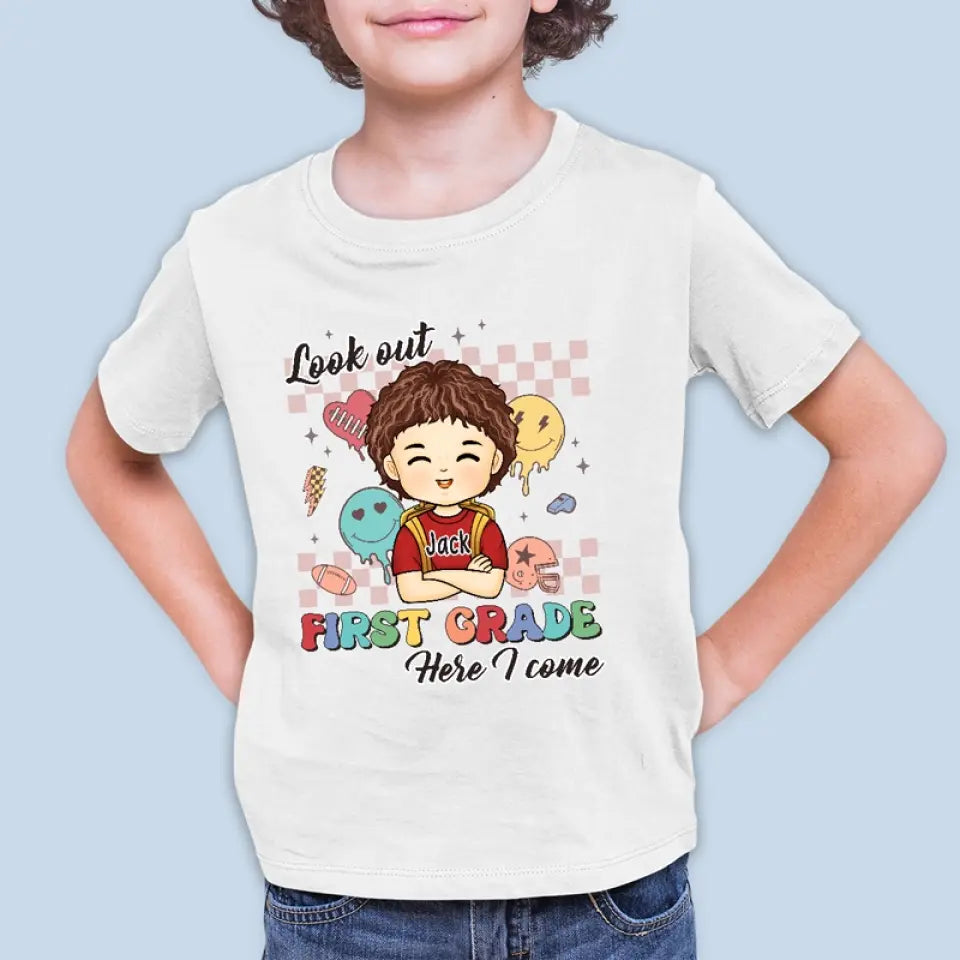 Look Out! Third Grade Here I Come - Personalized Custom Kid T-shirt - Back To School Gift For Kid