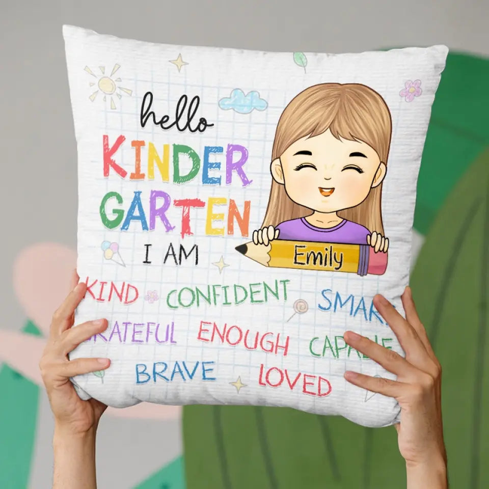 Hello Kinder Garten I Am - Personalized Custom Kid Pillow - Gift For Kid, Back To School Gift