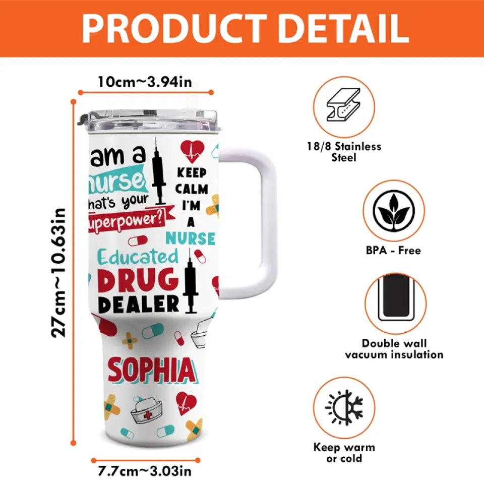 Nurses Are The Heart Of Healthcare - Nurse Personalized Custom 40 Oz Stainless Steel Tumbler With Handle - Appreciation, Thank You Gift, Nurse Life