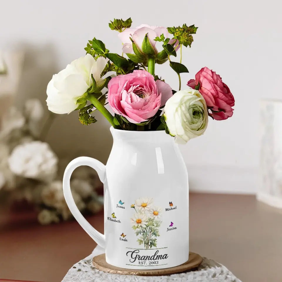 Grandmas Plant Seeds Of Love That Bloom Forever - Family Personalized Custom Home Decor Flower Vase - House Warming Gift For Mom, Grandma