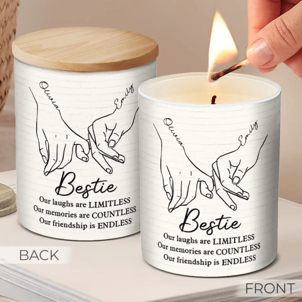Our Laughs Are Limitless - Bestie Personalized Custom Smokeless Scented Candle - Gift For Best Friends, BFF, Sisters