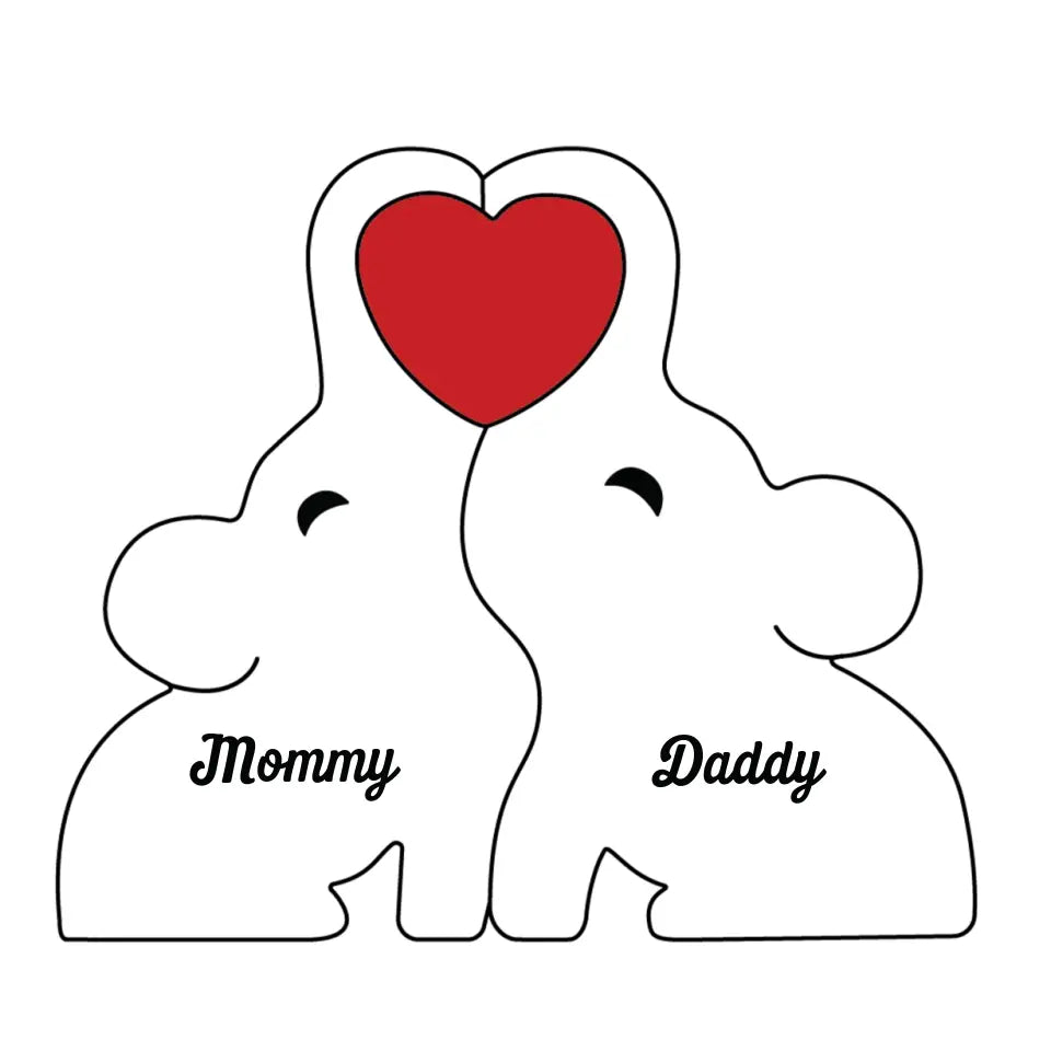Lovely Family - Family Personalized Custom Elephant Shaped Wooden Art Puzzle - Wooden Pet Carvings, Wood Sculpture Table Ornaments, Carved Wood Decor - Gift For Family Members