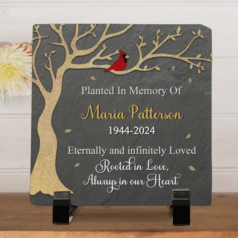 Rooted In Loved, Always In Heart - Memorial Personalized Custom Square Shaped Memorial Stone - Sympathy Gift For Family Members