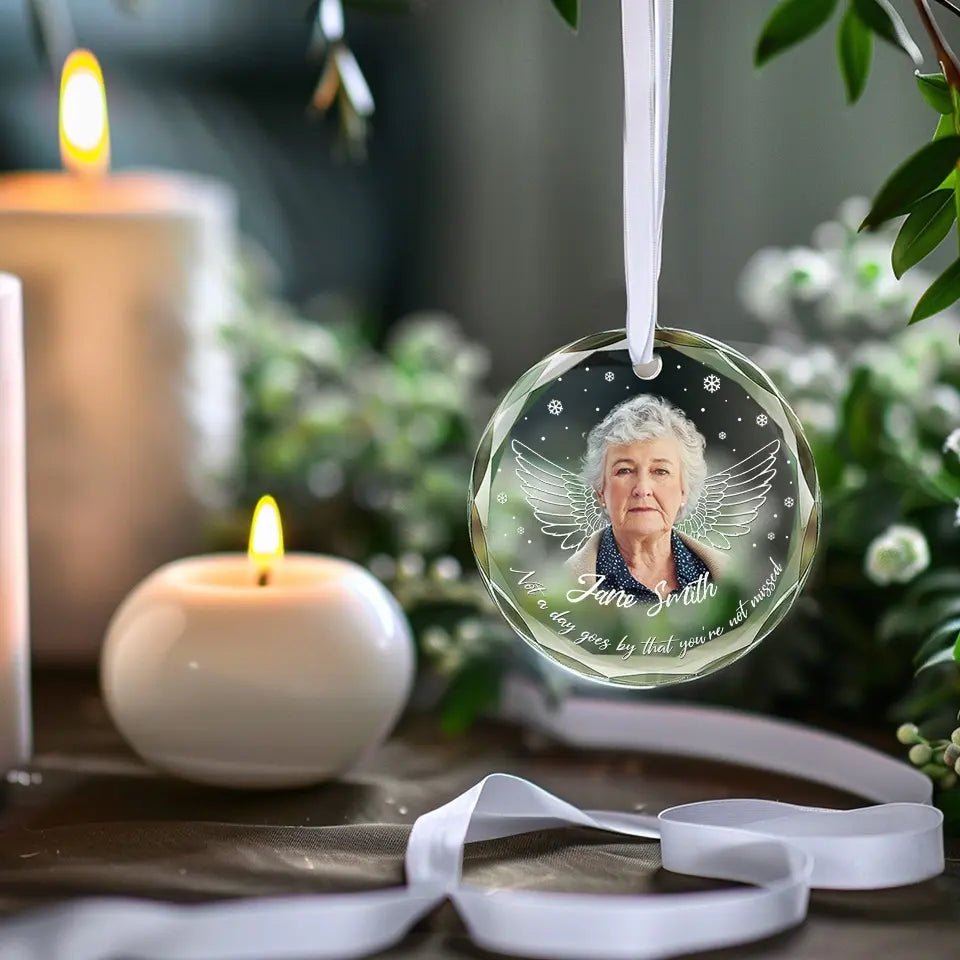 Custom Photo In Loving Memory - Memorial Personalized Custom Circle Glass Ornament - Sympathy Gift For Family Members