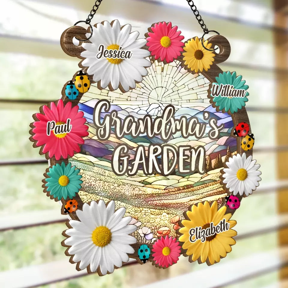 Grandma's Love Is Timeless - Family Personalized Window Hanging Suncatcher - Gift For Grandma