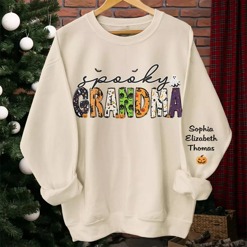 One Spooky Great Grandma - Family Personalized Custom Unisex Sweatshirt With Design On Sleeve - Halloween Gift For Mom, Grandma