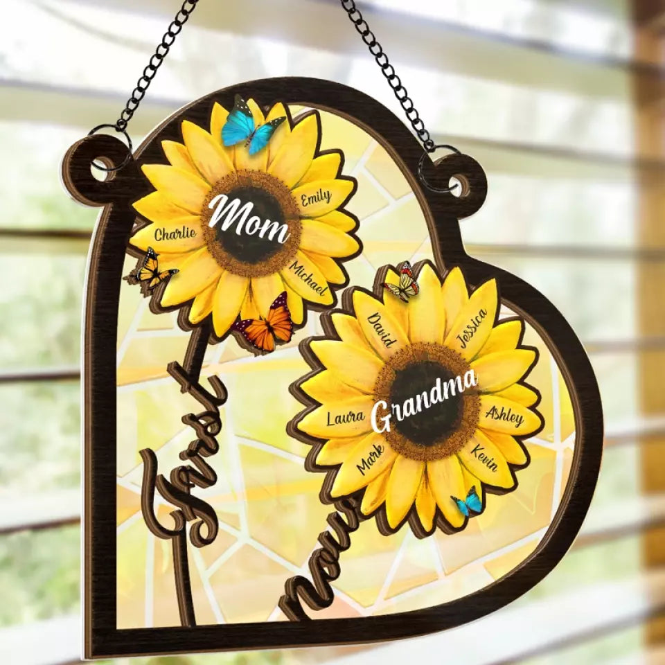 First Mom Now Grandma - Family Personalized Window Hanging Suncatcher - Gift For Mom, Grandma