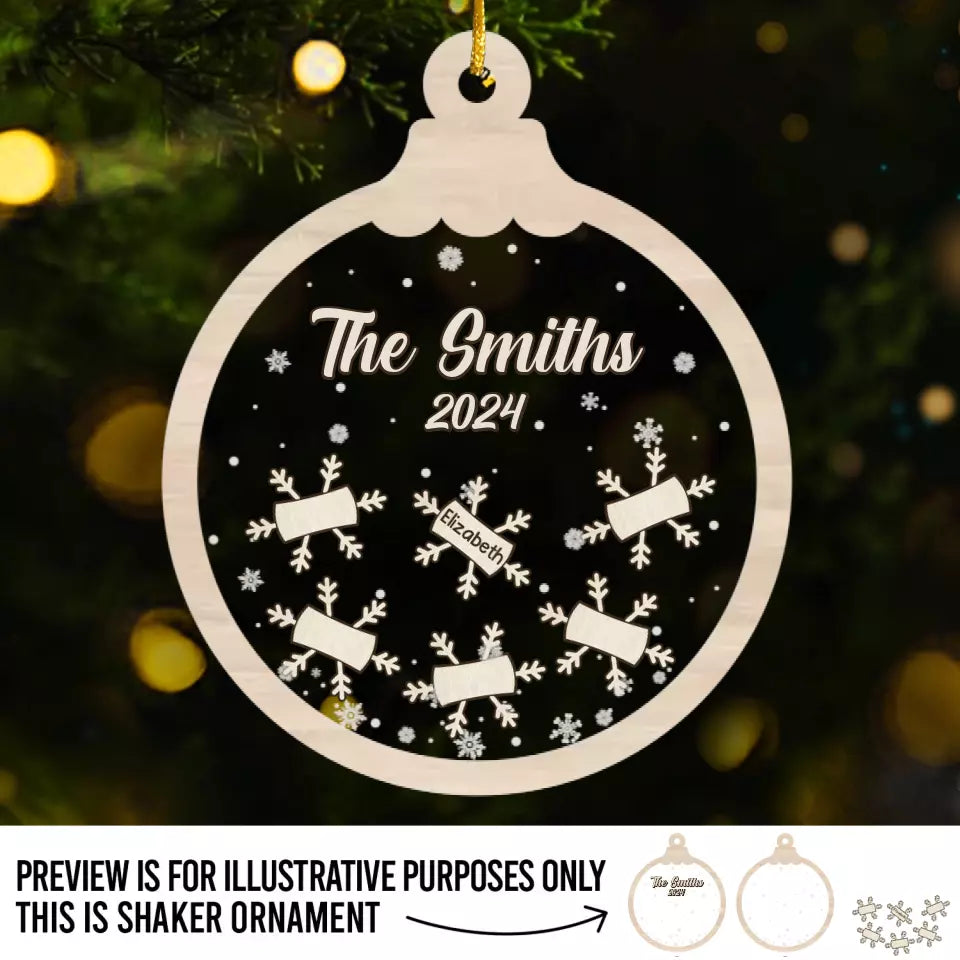 The Fire Of Family Fueled By Noel's Magic - Family Personalized Custom 3 Layers Shaker Ornament - Christmas Gift For Family Members