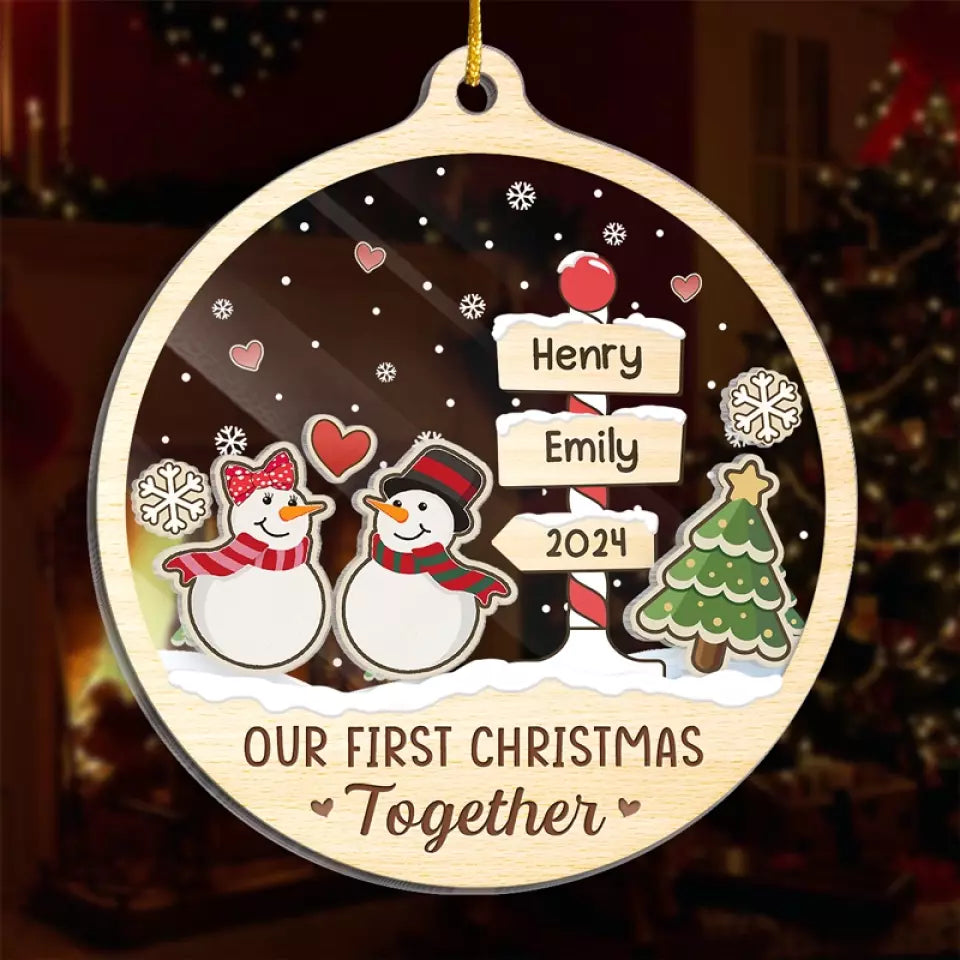 Our First Christmas Married - Couple Personalized Custom 3 Layers Shaker Ornament - Christmas Gift For Husband Wife, Anniversary, First Christmas