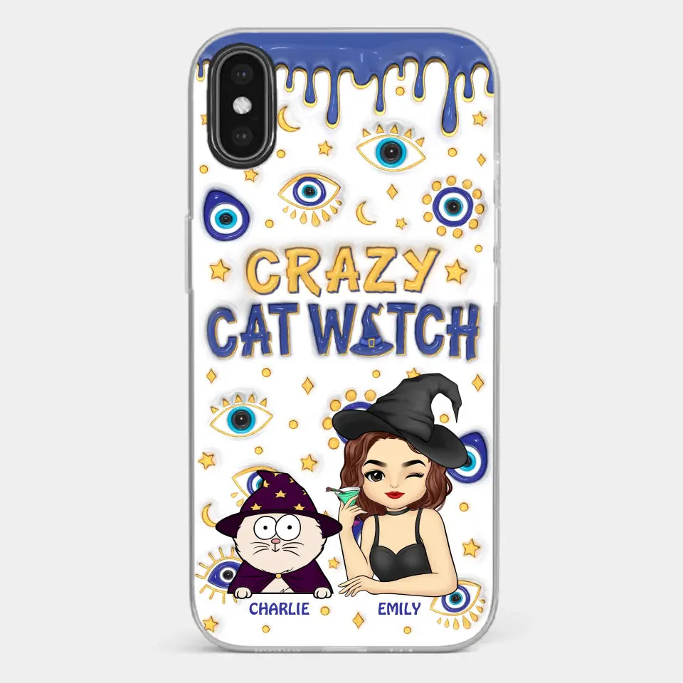 You Can't Scare Me I'm The Crazy Cat Witch - Cat Personalized Custom 3D Inflated Effect Printed Clear Phone Case - Halloween Gift For Pet Owners, Pet Lovers