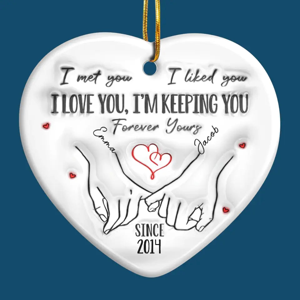 Merry And Bright, With You By My Side - Couple Personalized Custom 3D Inflated Effect Printed Ornament - Ceramic Heart Shaped - Christmas Gift For Husband Wife, Anniversary