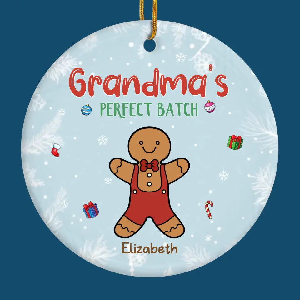 Gingerbread Kisses And Christmas Wishes - Family Personalized Custom Ornament - Ceramic Round Shaped - Christmas Gift For Mom, Grandma