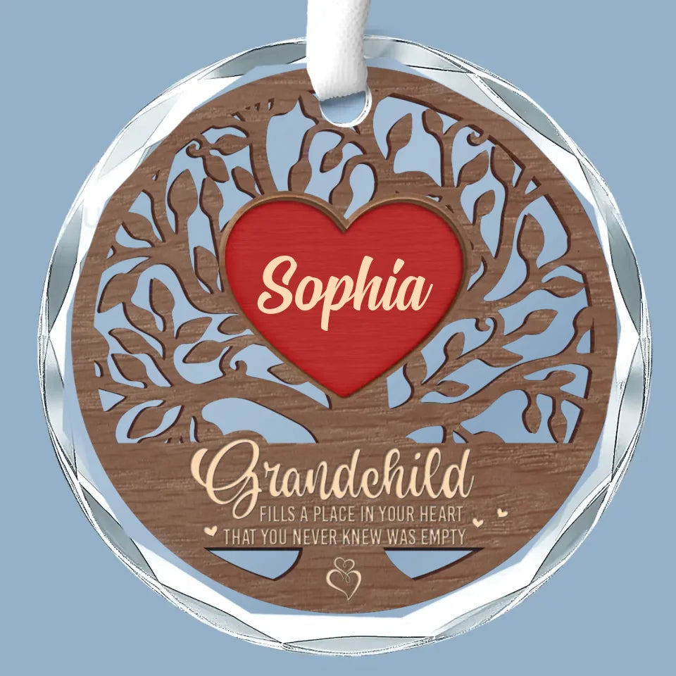 Grandchildren Fill A Place In Your Heart - Family Personalized Custom Circle Glass Ornament - Christmas Gift For Mom, Grandma
