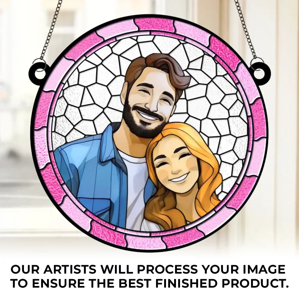 Custom Photo Two Hearts, One Journey - Couple Personalized Window Hanging Suncatcher - Gift For Husband Wife, Anniversary