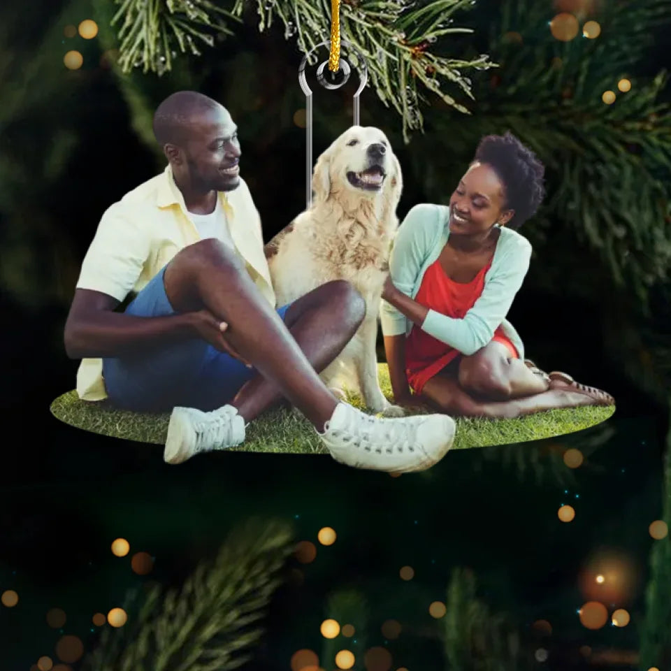 Custom Photo Peace And Joy To You This Christmastime - Couple Personalized Custom Ornament - Acrylic Custom Shaped - Christmas Gift For Husband Wife, Anniversary, Pet Owners, Pet Lovers