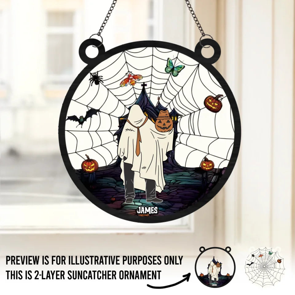 Wishing You A Haunting Night - Family Personalized Window Hanging Suncatcher - Halloween Gift For Family Members