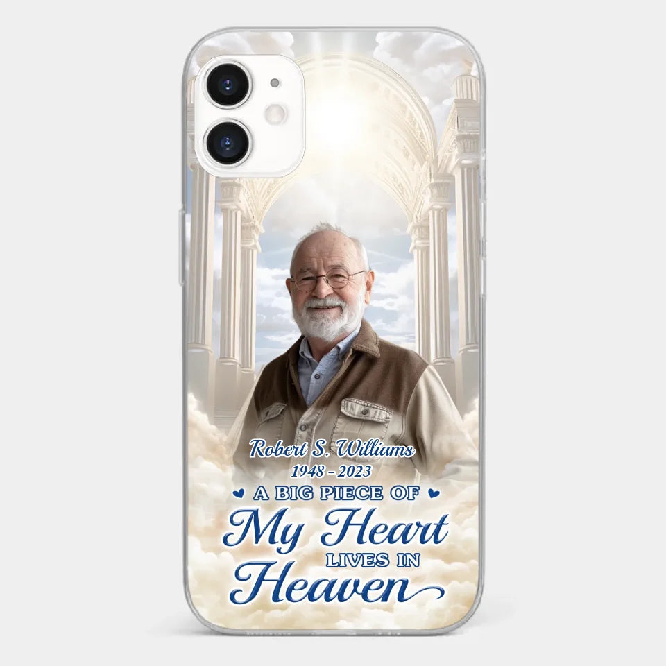 Custom Photo A Big Piece Of My Heart Lives In Heaven - Memorial Personalized Custom Clear Phone Case - Sympathy Gift For Family Members