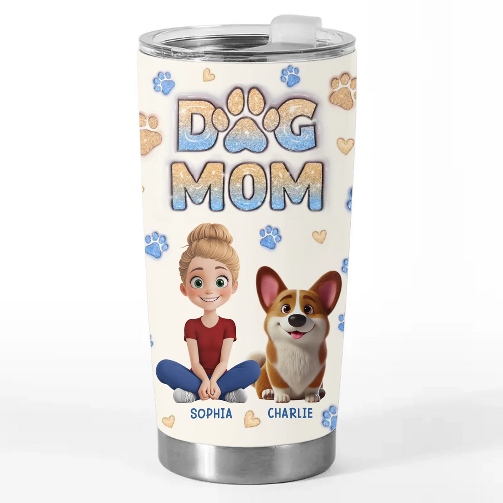 Four Paws, One Heart - Dog & Cat Personalized Custom 3D Inflated Effect Printed Tumbler - Gift For Pet Owners, Pet Lovers