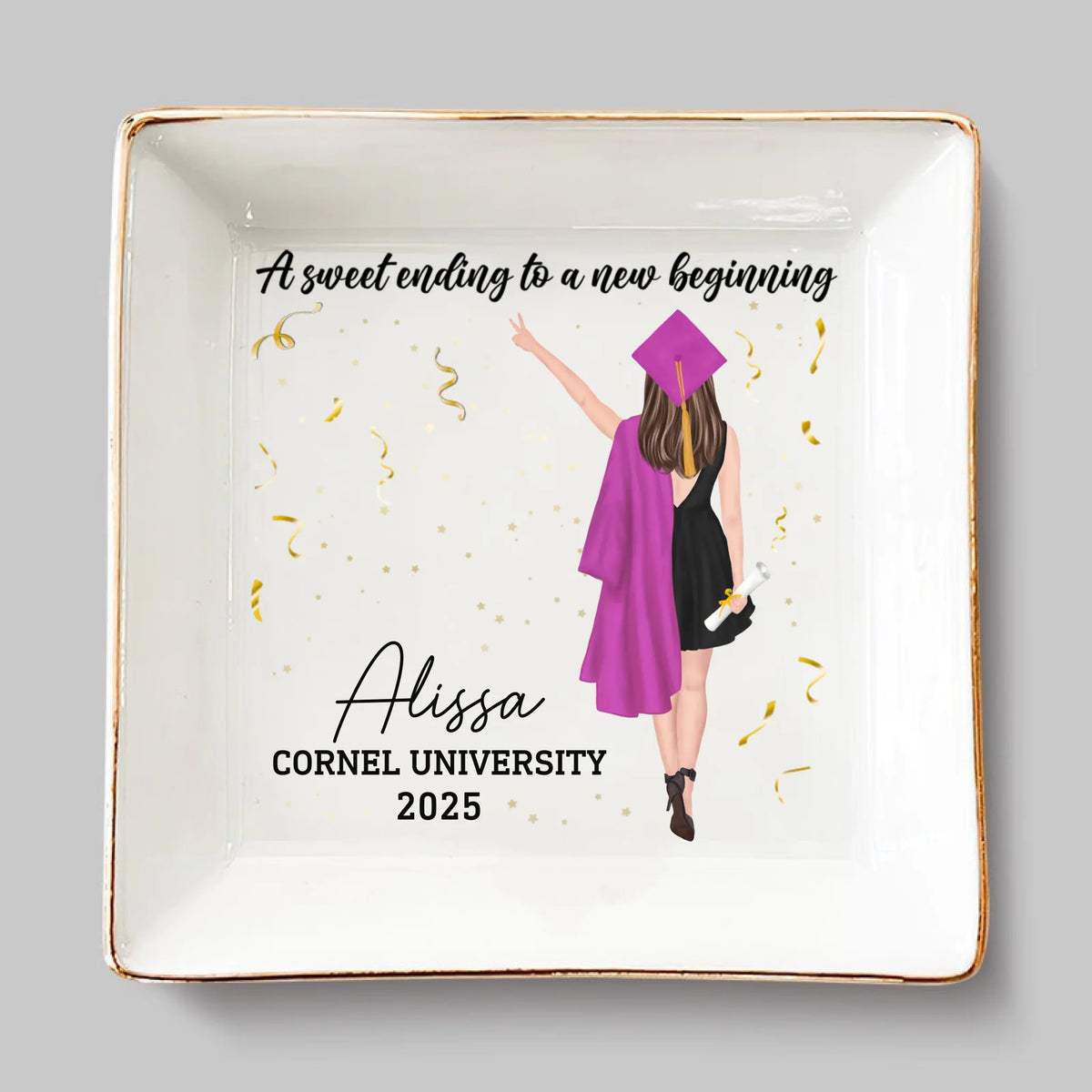 The Tassel Was Worth The Hassle - Family Personalized Custom Jewelry Dish - Graduation Gift For Family Members, Siblings, Brothers, Sisters